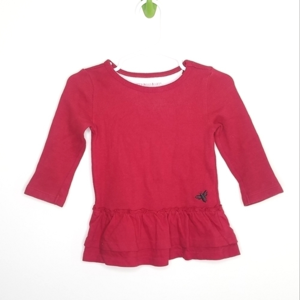 Burt's Bees Baby Red Waffle Knit Ruffle Shirt 6-9m